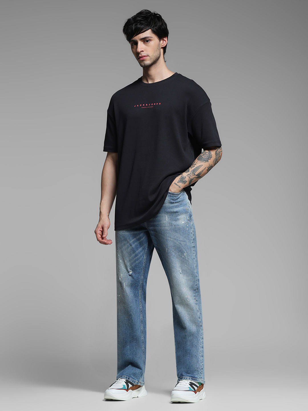 Black Doggo Print Oversized T-shirt