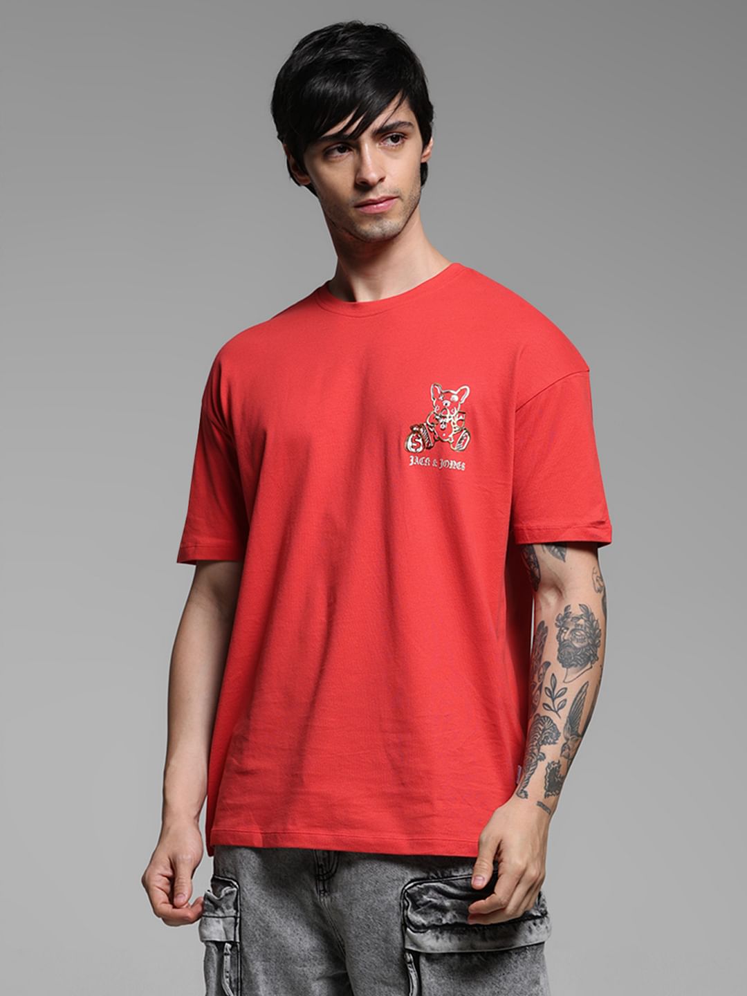 Red Graphic Print Oversized T-shirt