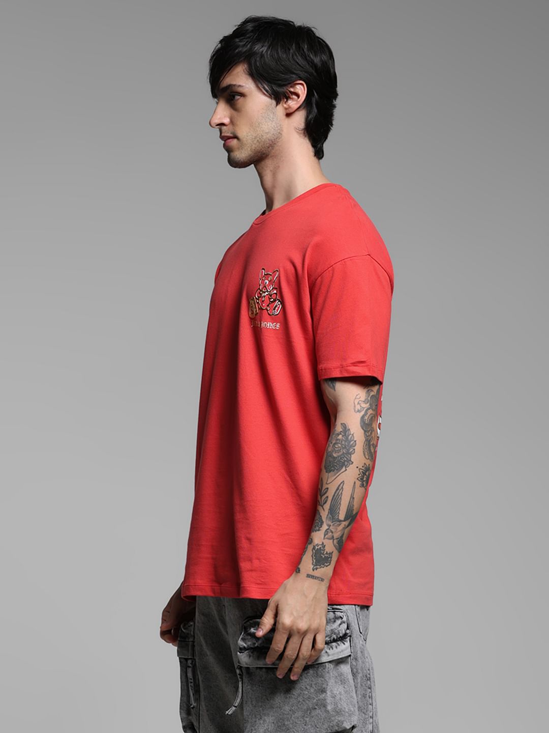 Red Graphic Print Oversized T-shirt