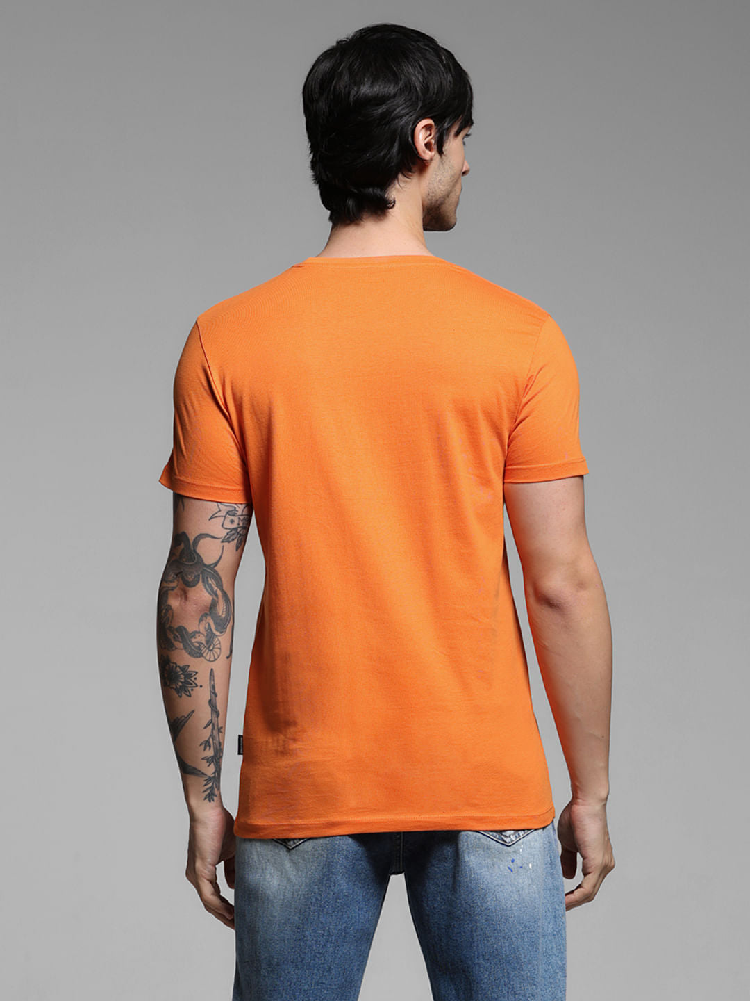 Orange Logo Print Cotton T-shirt