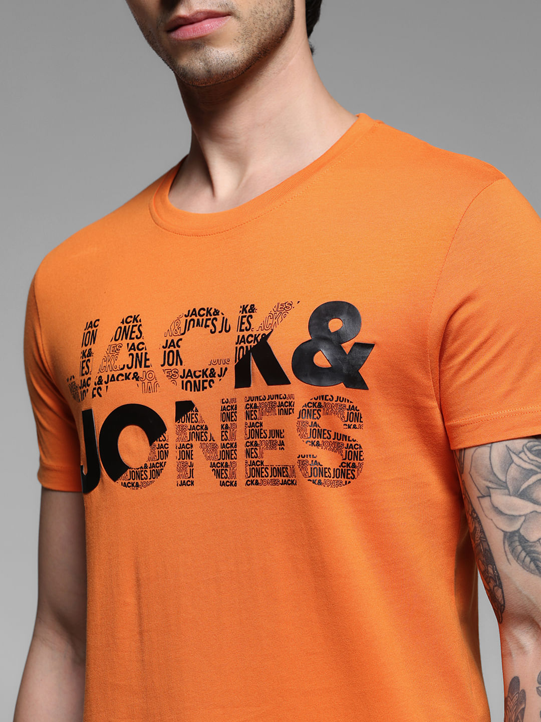 Orange Logo Print Cotton T-shirt