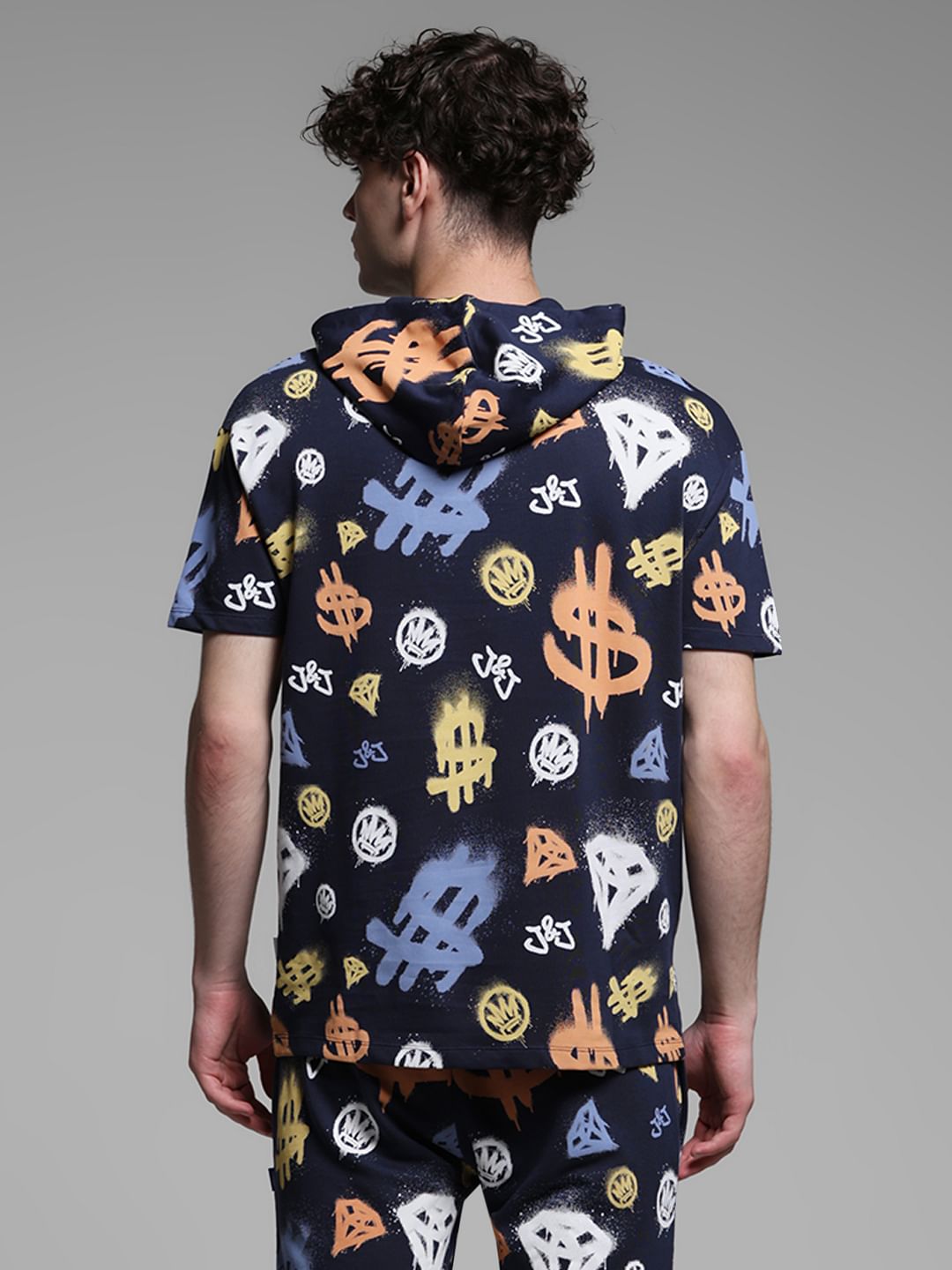 Blue Printed Hooded Co-ord Set T-shirt