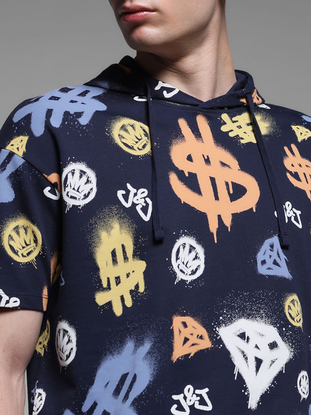 Blue Printed Hooded Co-ord Set T-shirt