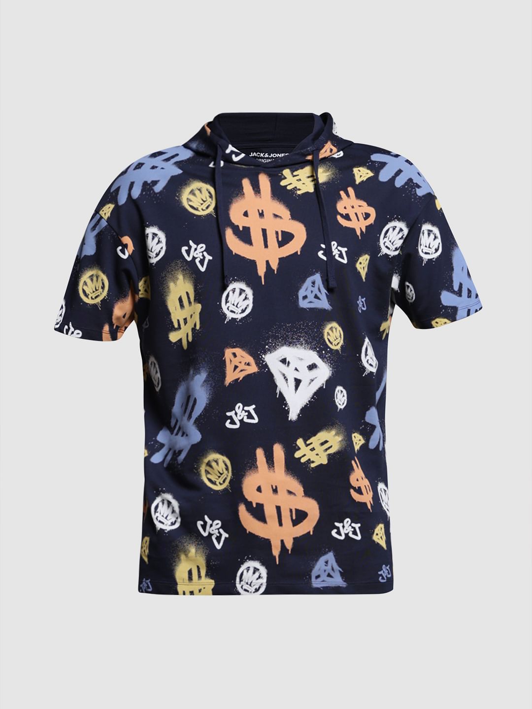 Blue Printed Hooded Co-ord Set T-shirt