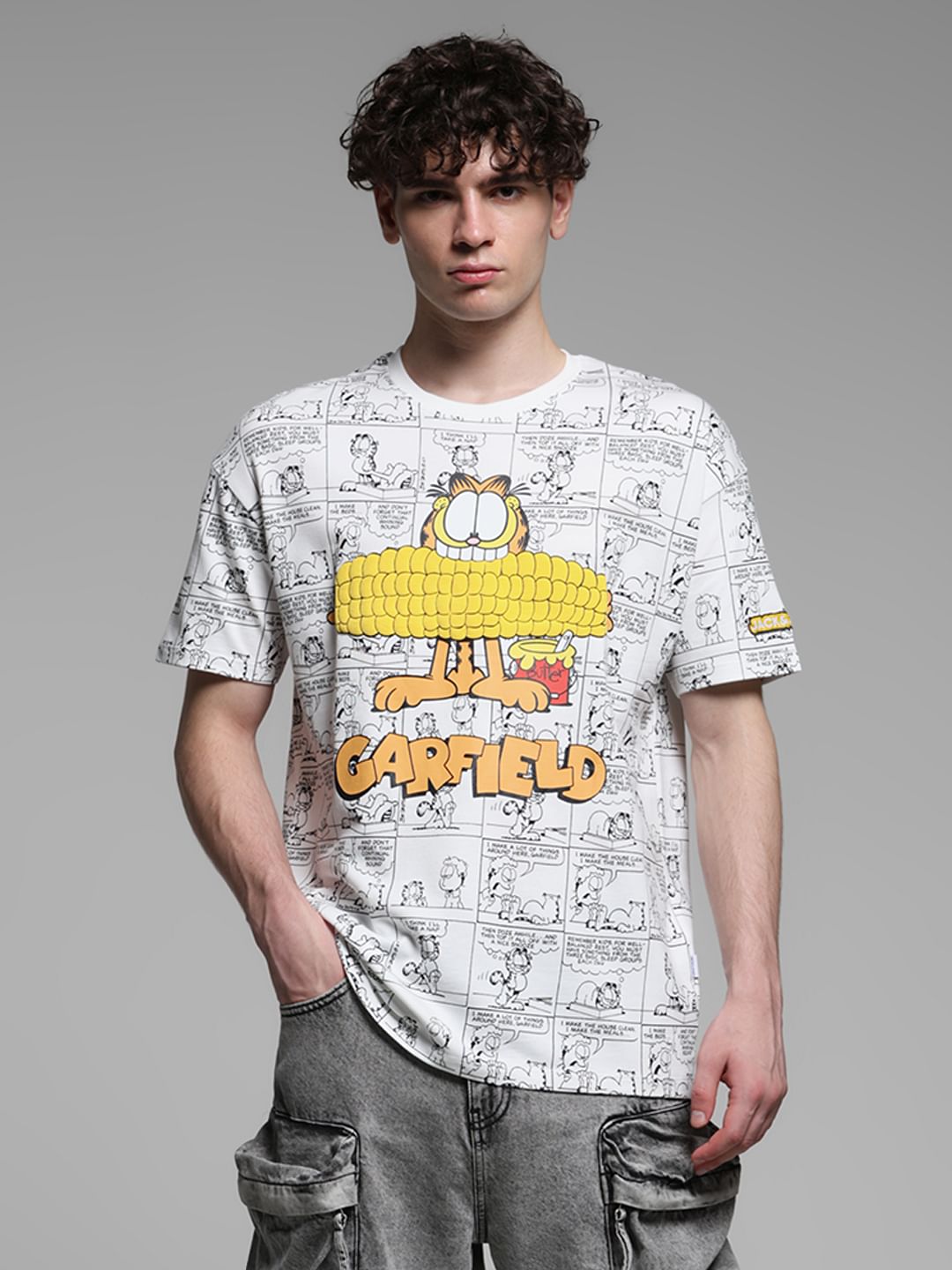 JACK&JONES X GARFIELD White Comic Strip Print T-Shirt