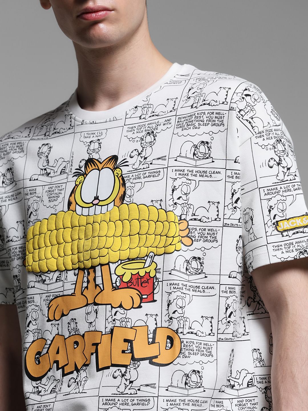 JACK&JONES X GARFIELD White Comic Strip Print T-Shirt