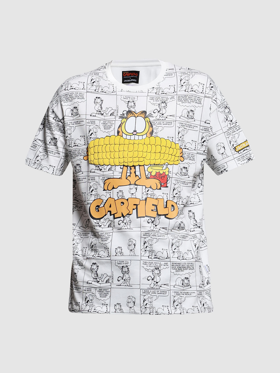 JACK&JONES X GARFIELD White Comic Strip Print T-Shirt