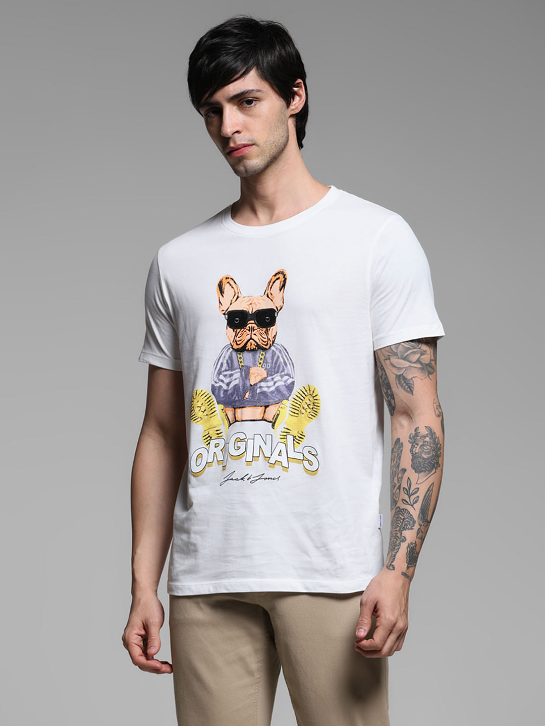 White Graphic Print Cotton T-shirt