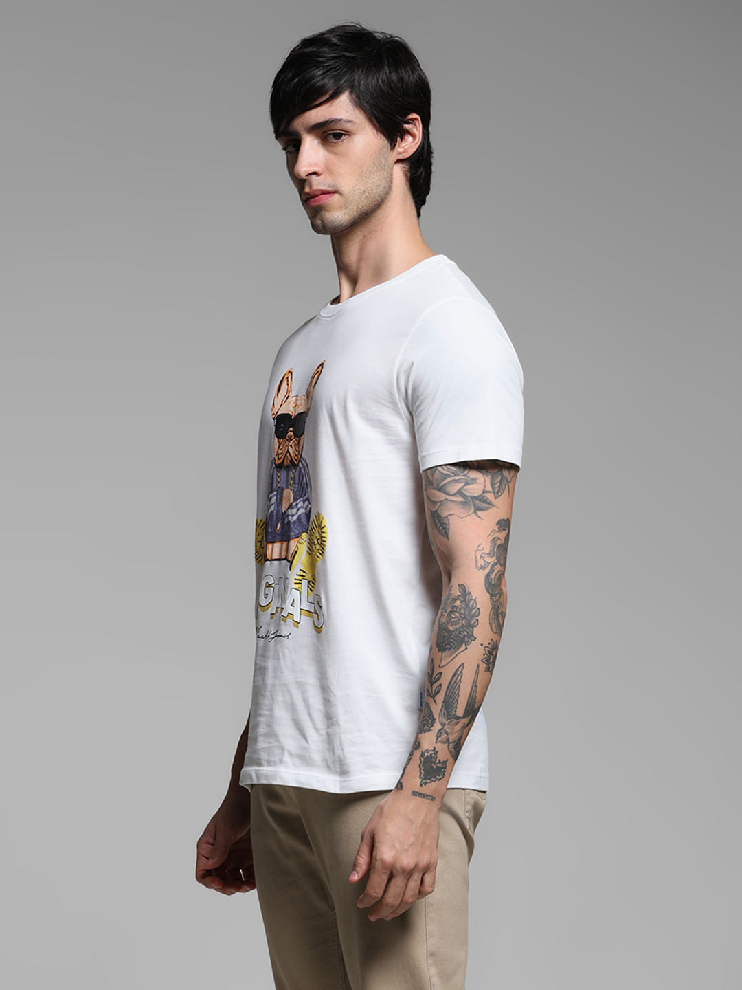 White Graphic Print Cotton T-shirt