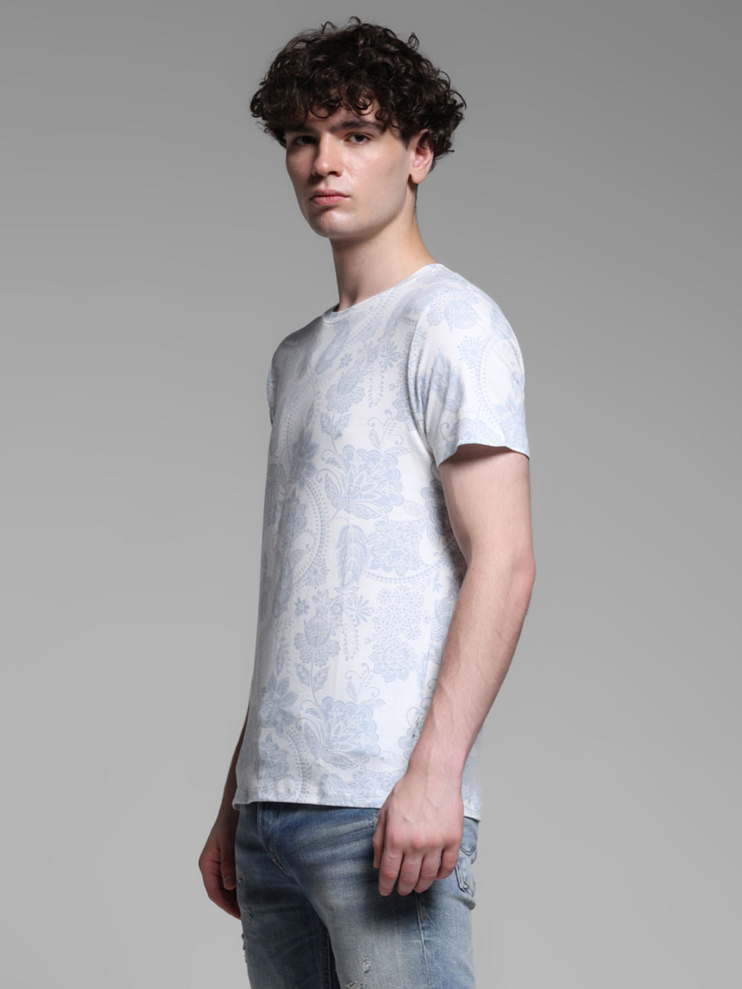 White Abstract Print Cotton T-shirt