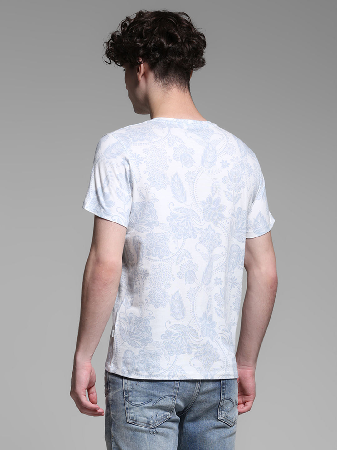 White Abstract Print Cotton T-shirt