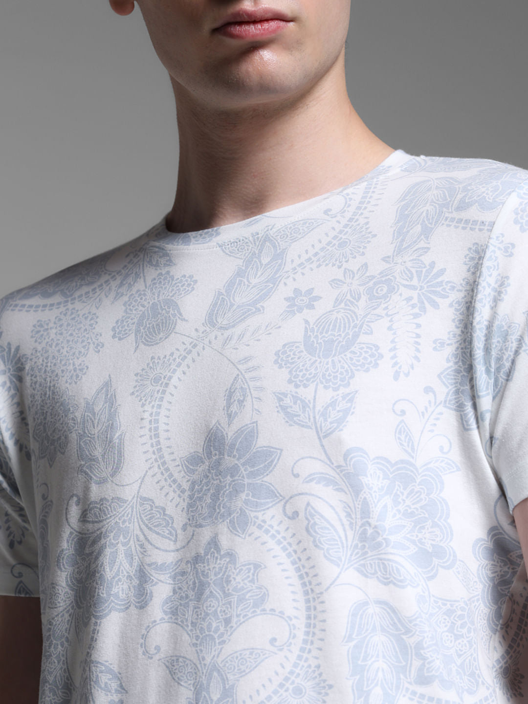 White Abstract Print Cotton T-shirt