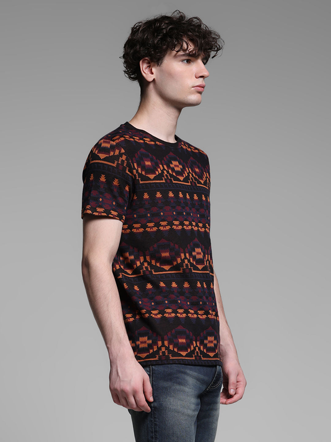 Maroon Printed Jacquard Cotton T-shirt