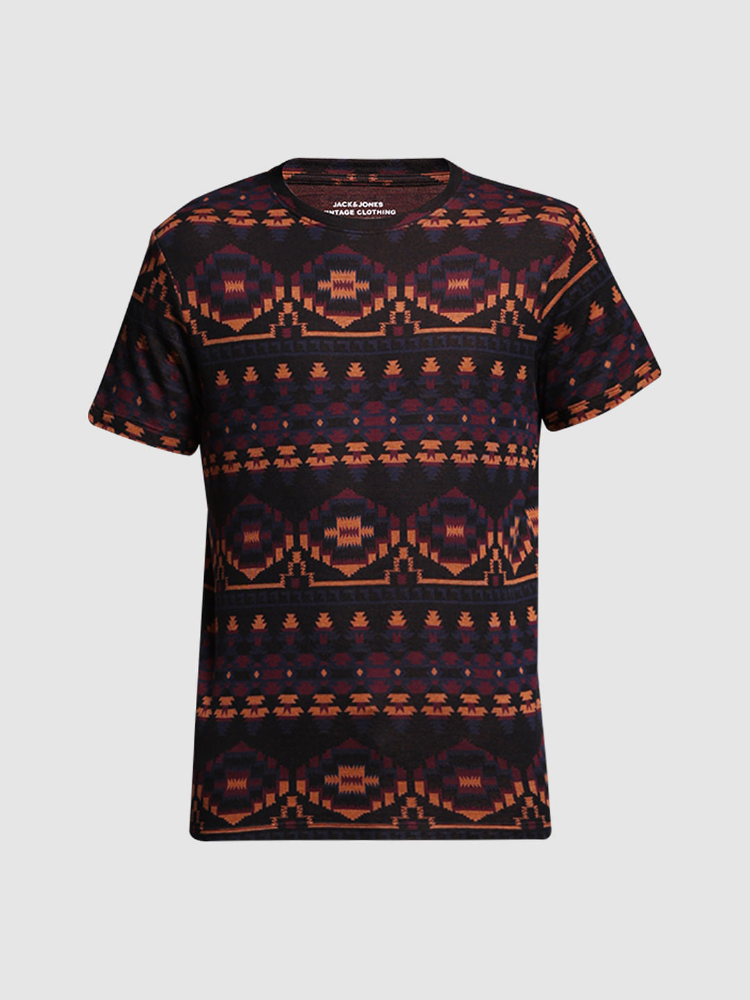 Maroon Printed Jacquard Cotton T-shirt
