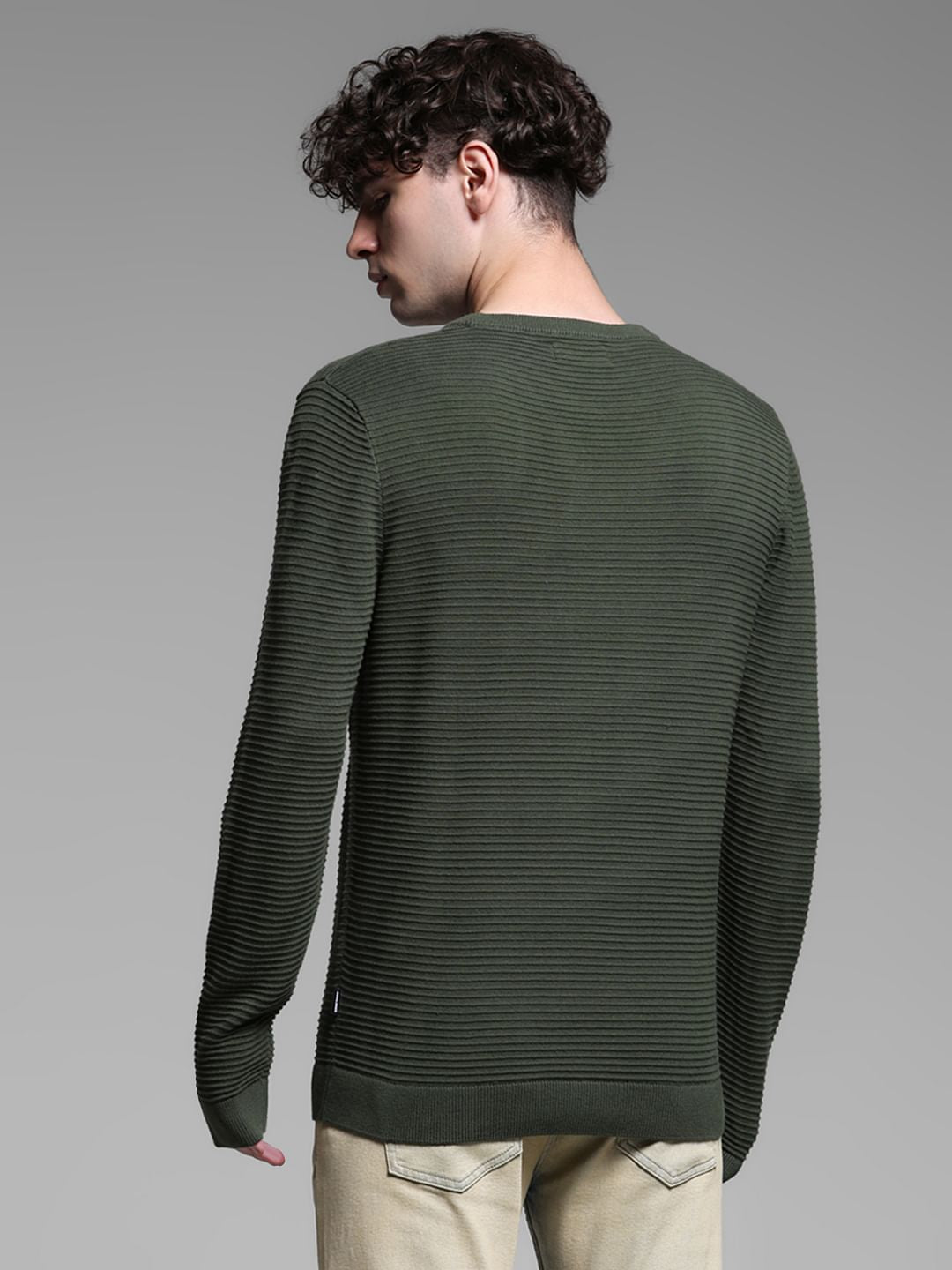 Green Flat Knit Cotton Pullover