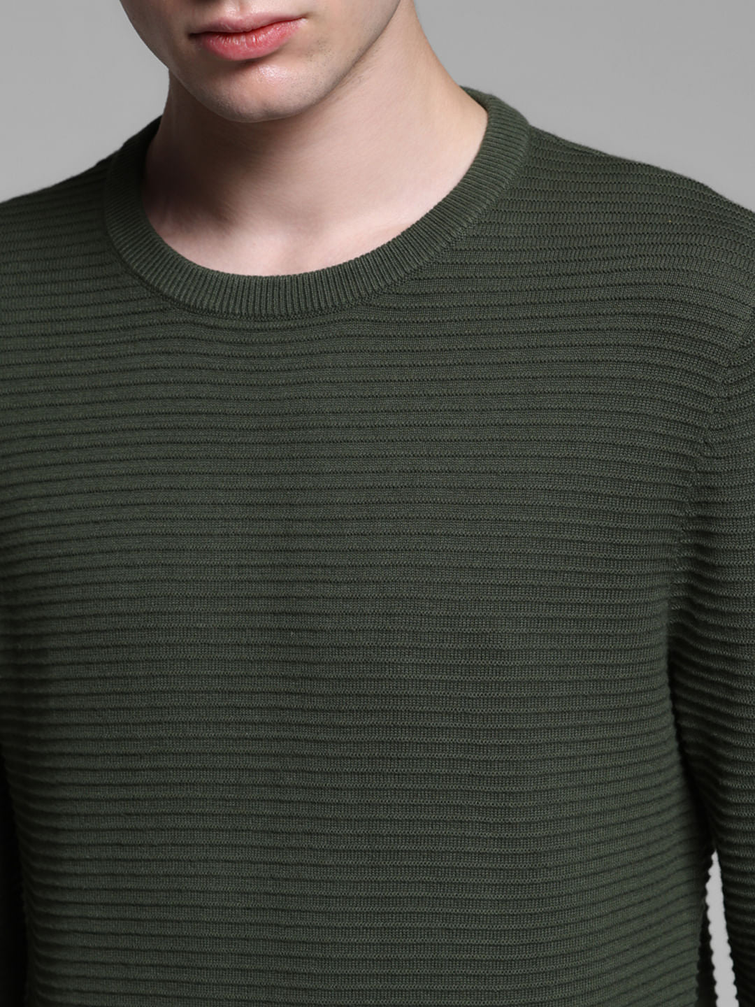 Green Flat Knit Cotton Pullover