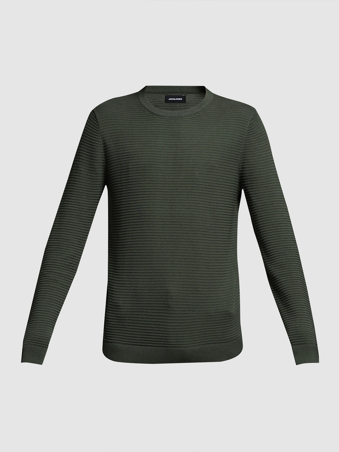 Green Flat Knit Cotton Pullover