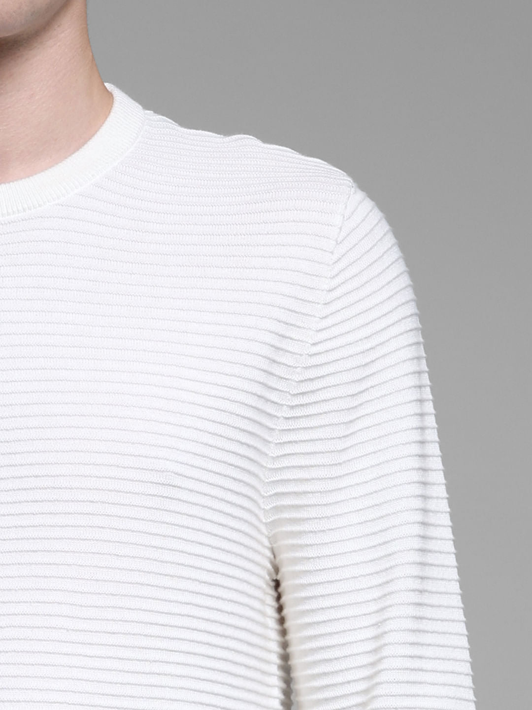White Flat Knit Cotton Pullover