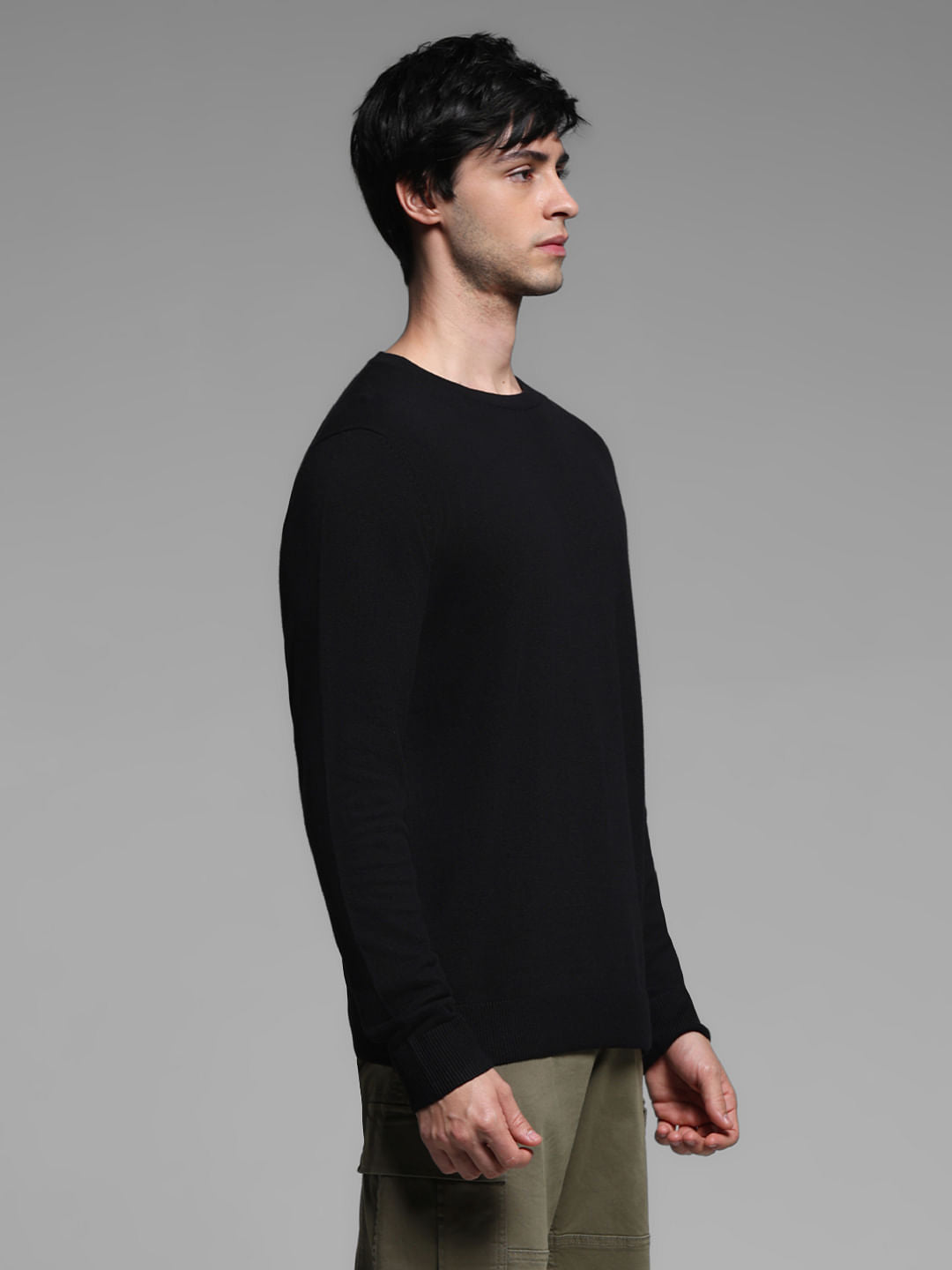 Black Flat Knit Pullover