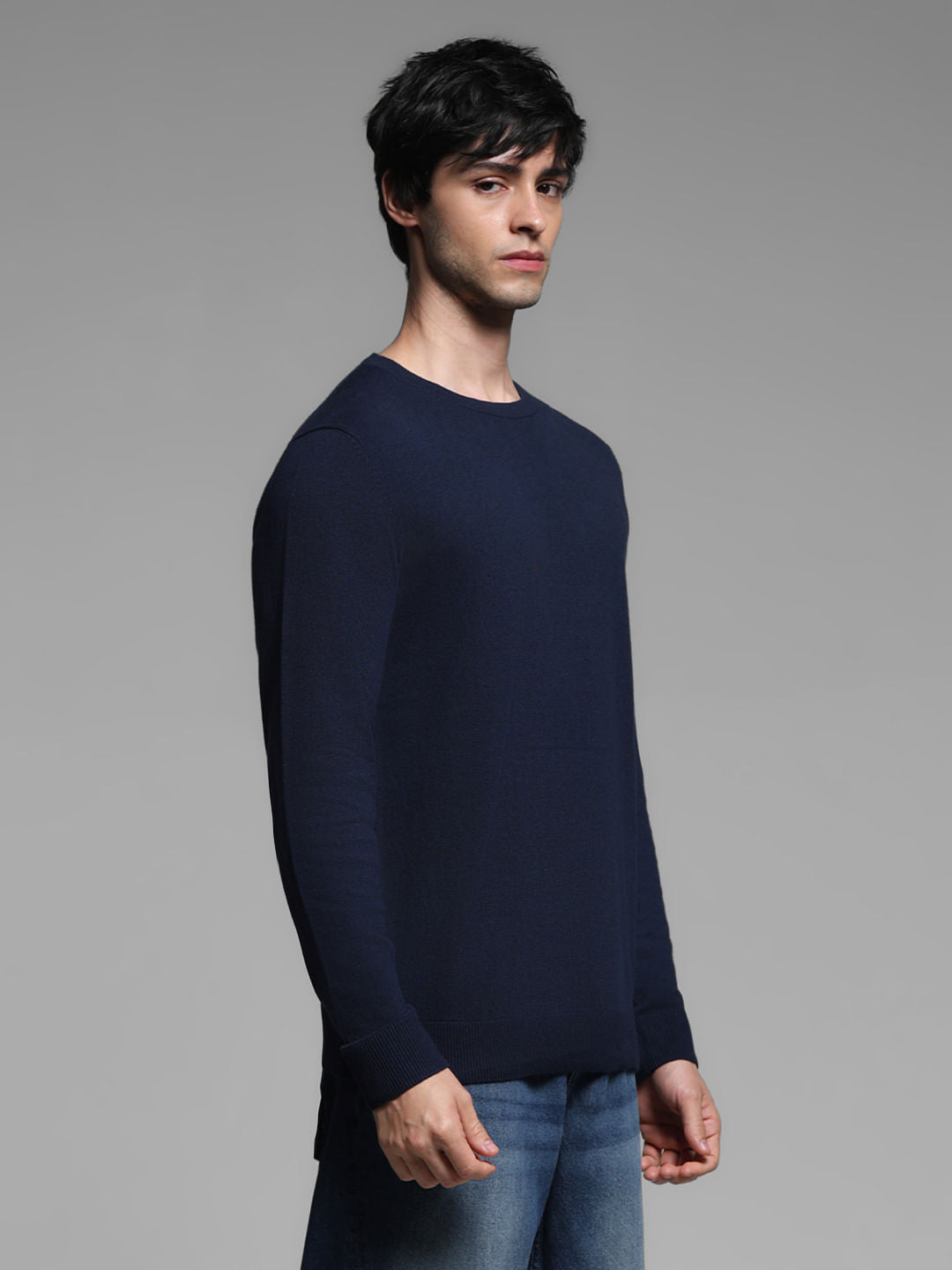 Navy Blue Flat Knit Pullover