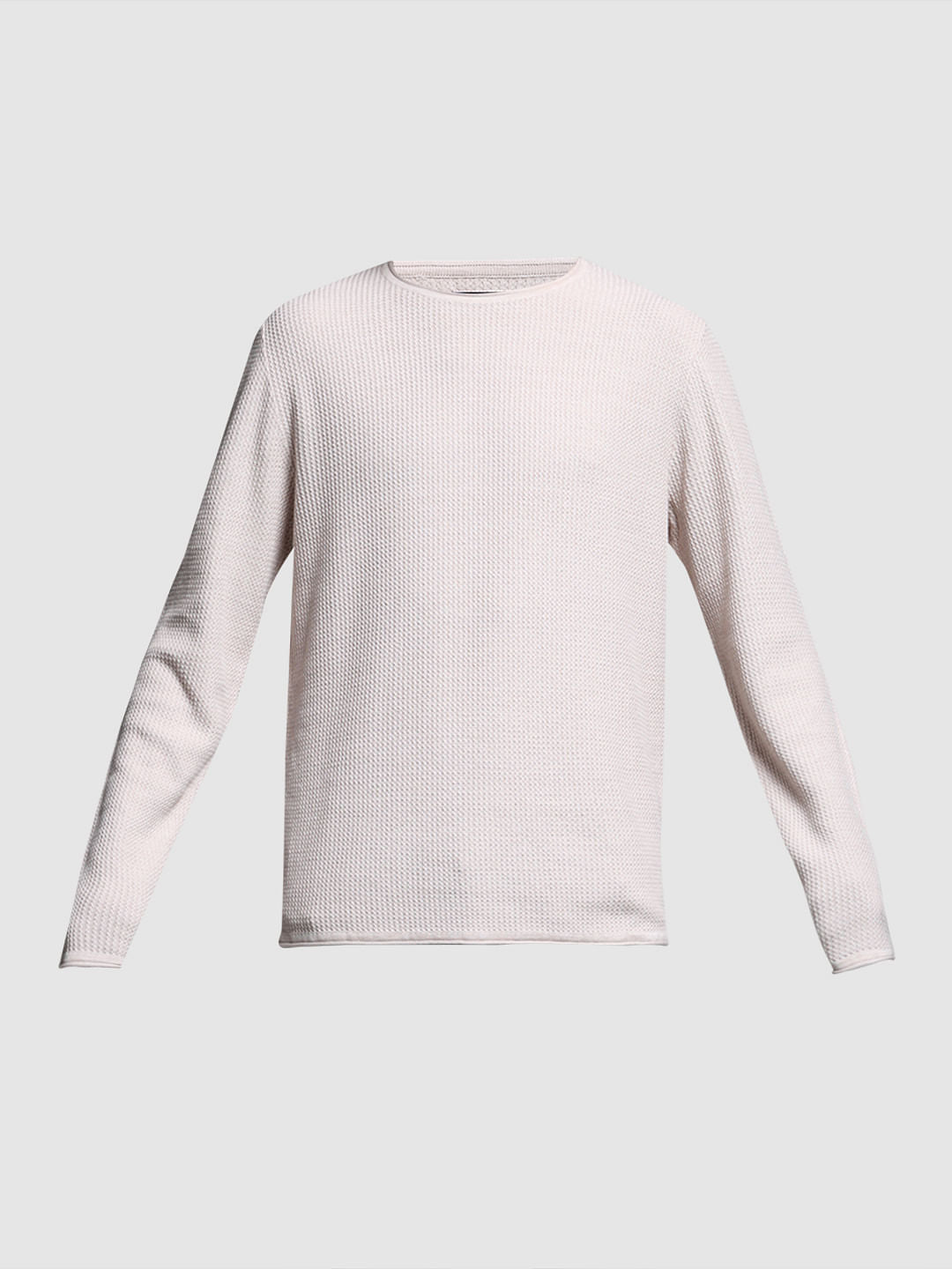 Beige Raw Edge Flat Knit Pullover