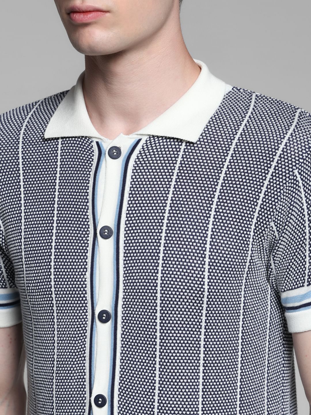 Blue Striped Knitted Polo