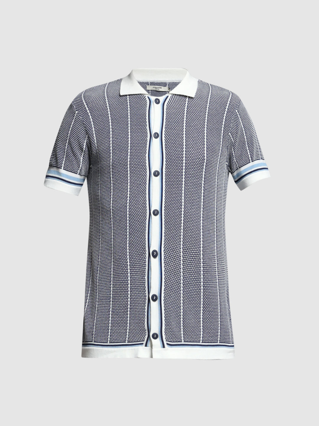 Blue Striped Knitted Polo