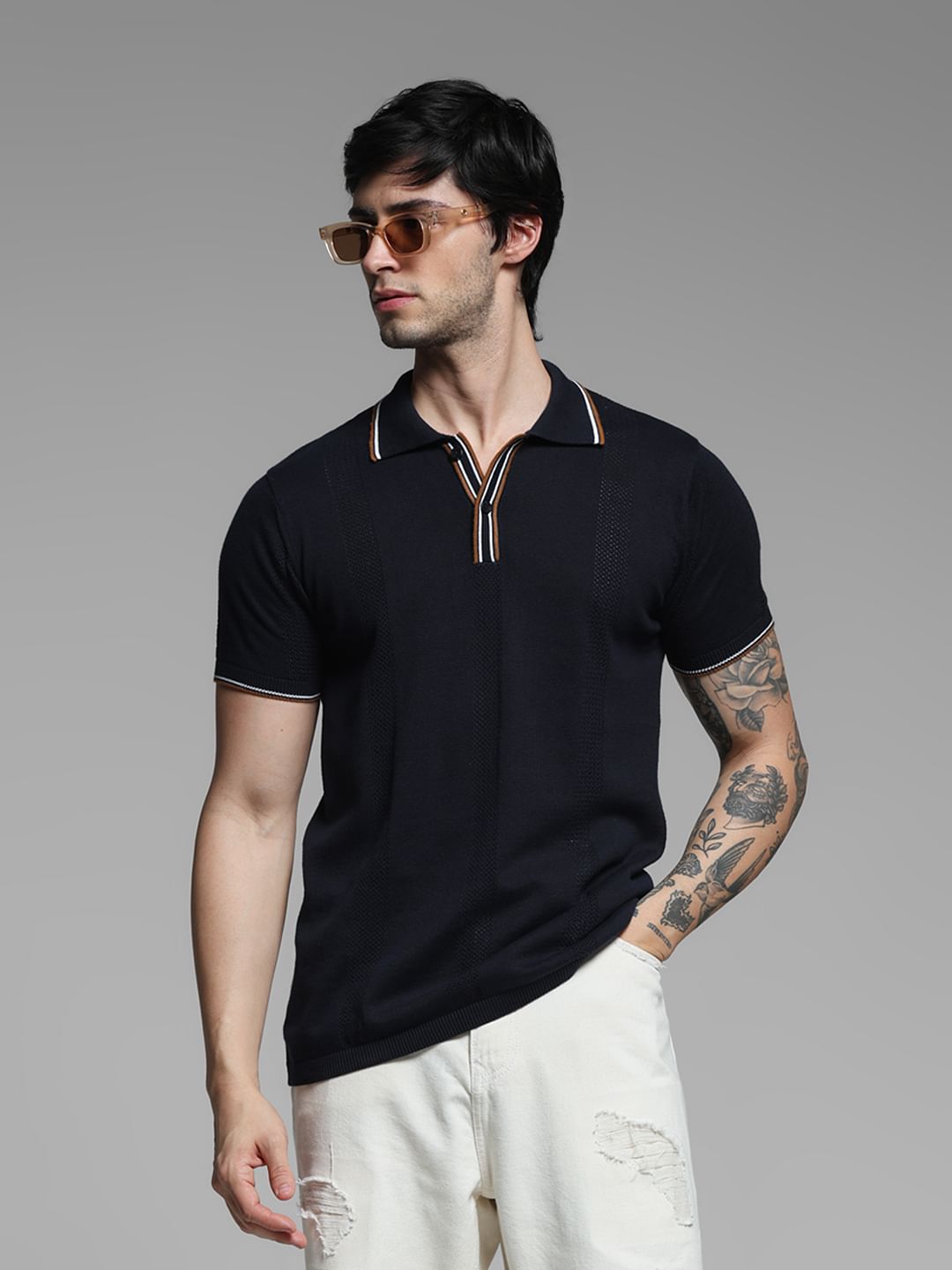 Black Contrast Tipping Knitted Polo