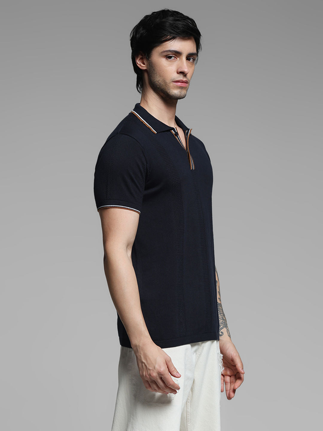 Black Contrast Tipping Knitted Polo