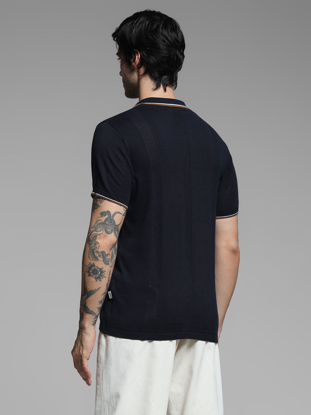 Black Contrast Tipping Knitted Polo