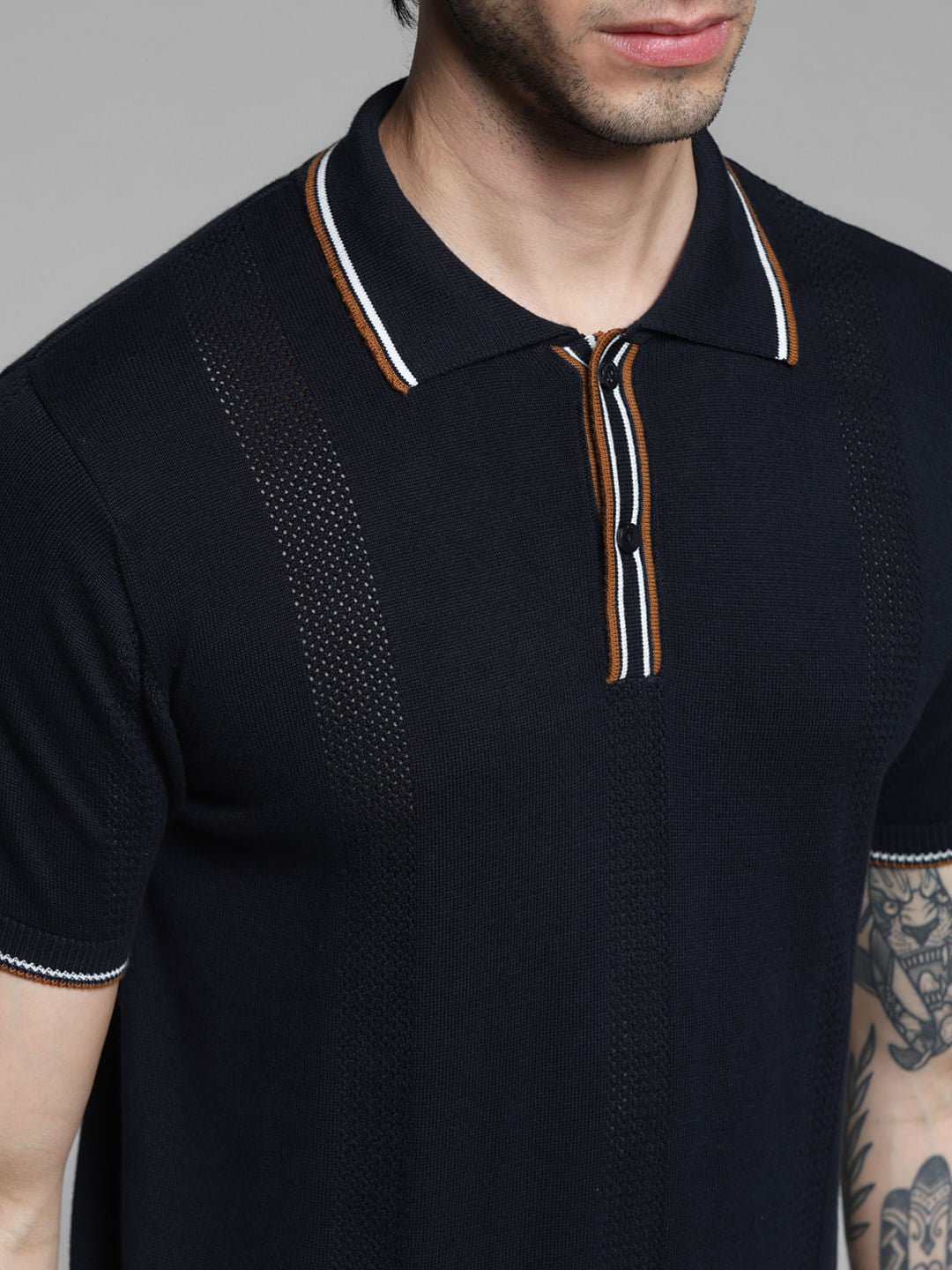 Black Contrast Tipping Knitted Polo