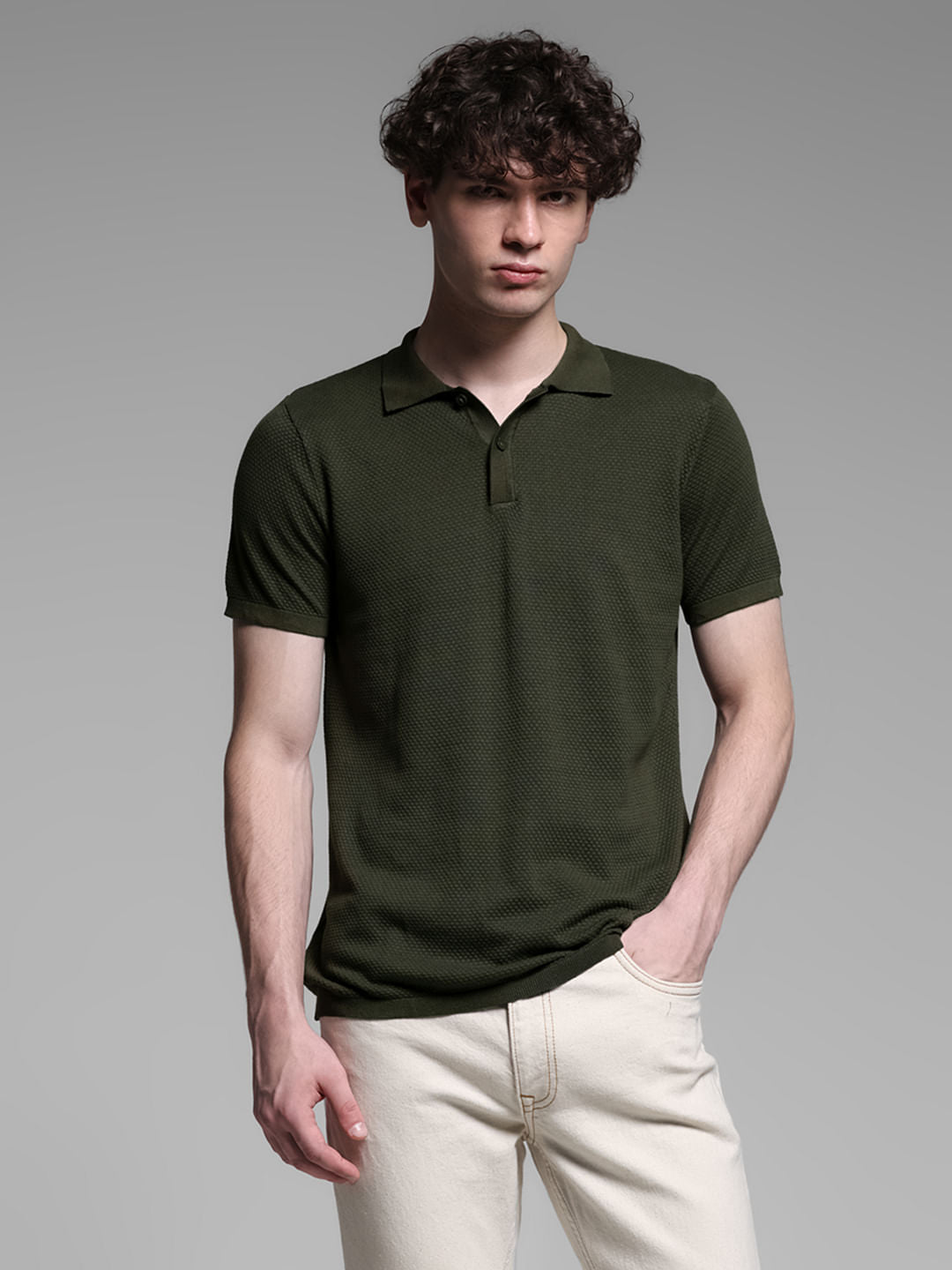 Green Knitted Cotton Polo
