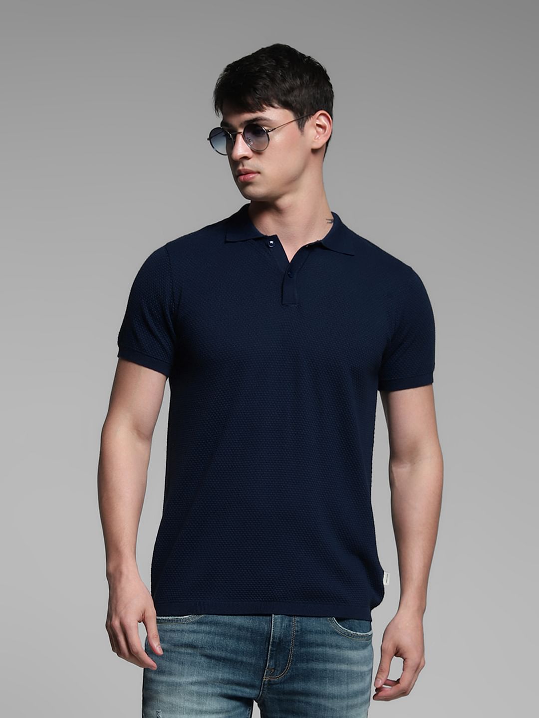 Navy Blue Knitted Polo