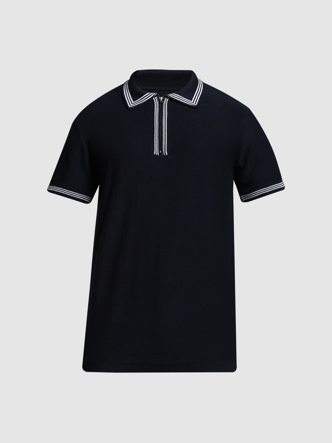 Blue Knitted Contrast Tipping Polo