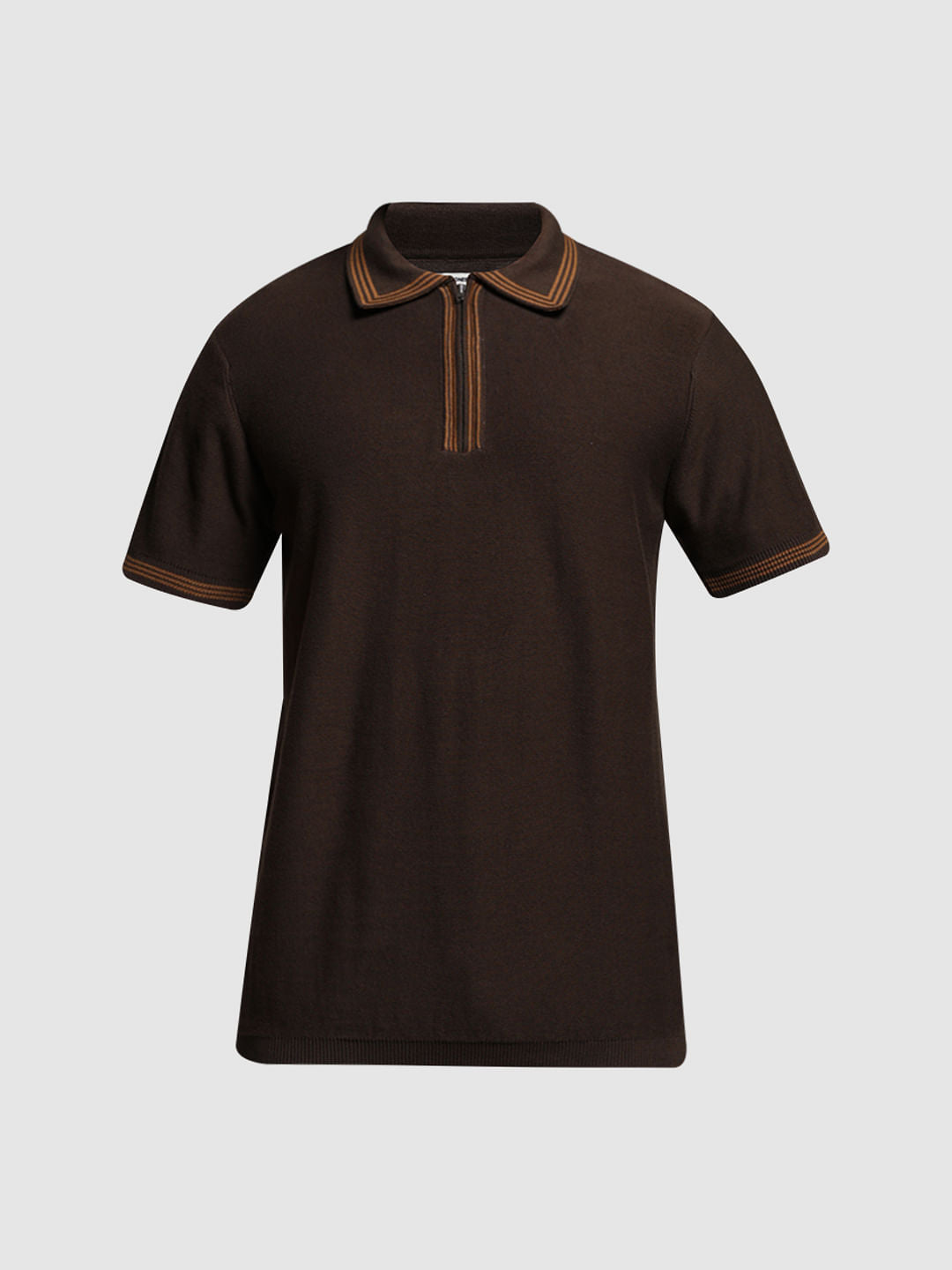 Brown Knitted Contrast Tipping Polo