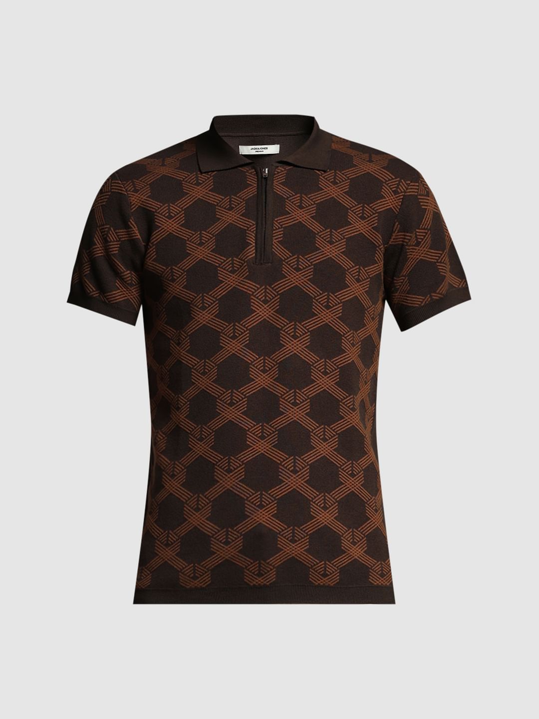 Dark Brown Jacquard Printed Polo