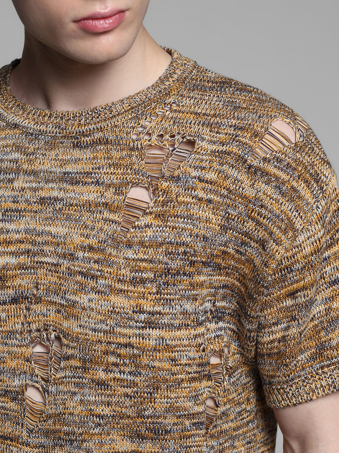 Brown Distressed Oversized Pullover