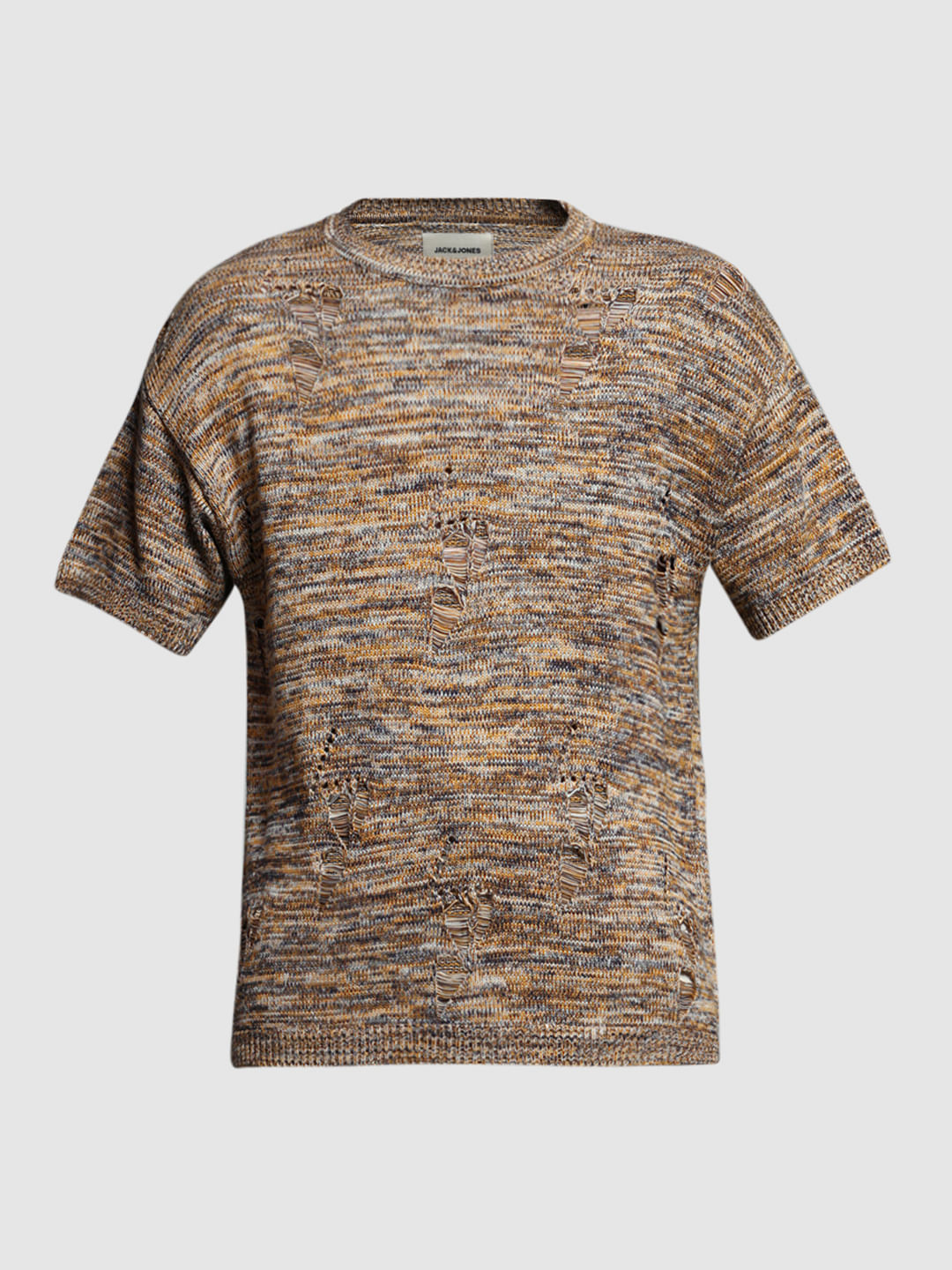 Brown Distressed Oversized Pullover