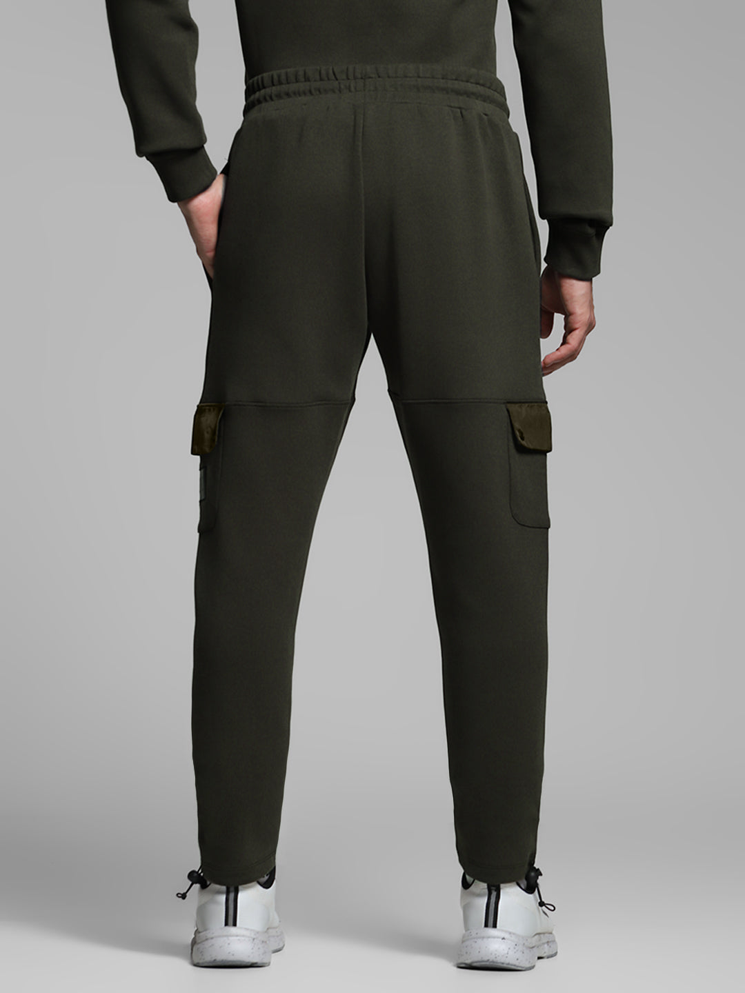 Men's Cotton Lycra Cargo Joggers With Drawstring Waist - Forest Green