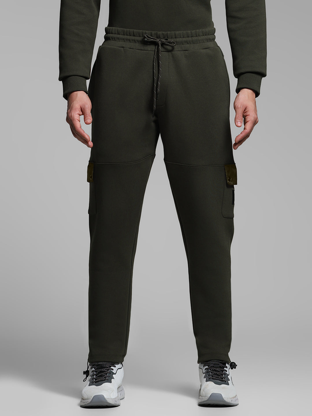 Men's Cotton Lycra Cargo Joggers With Drawstring Waist - Forest Green