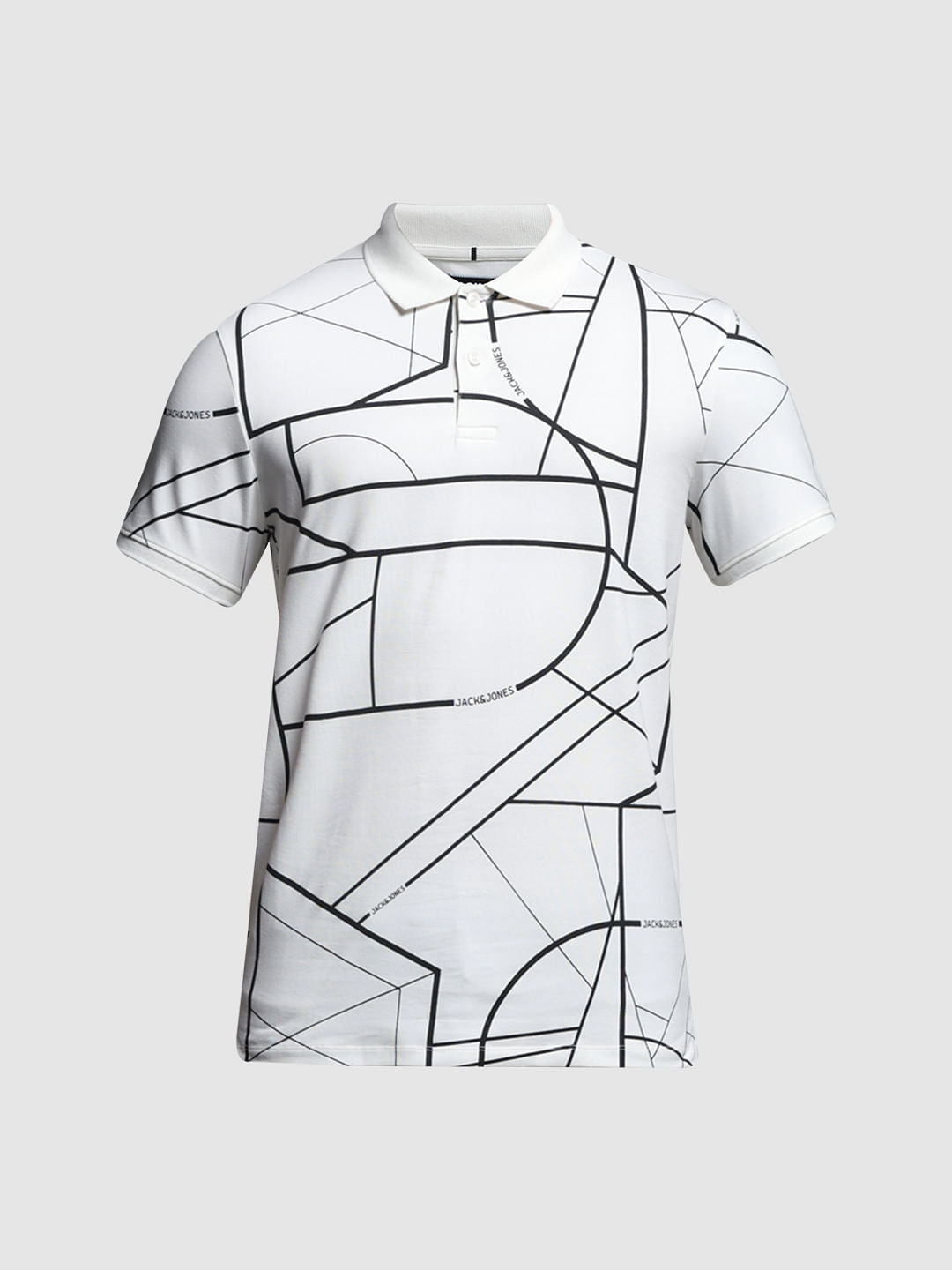 White Printed Cotton Polo Neck T-shirt