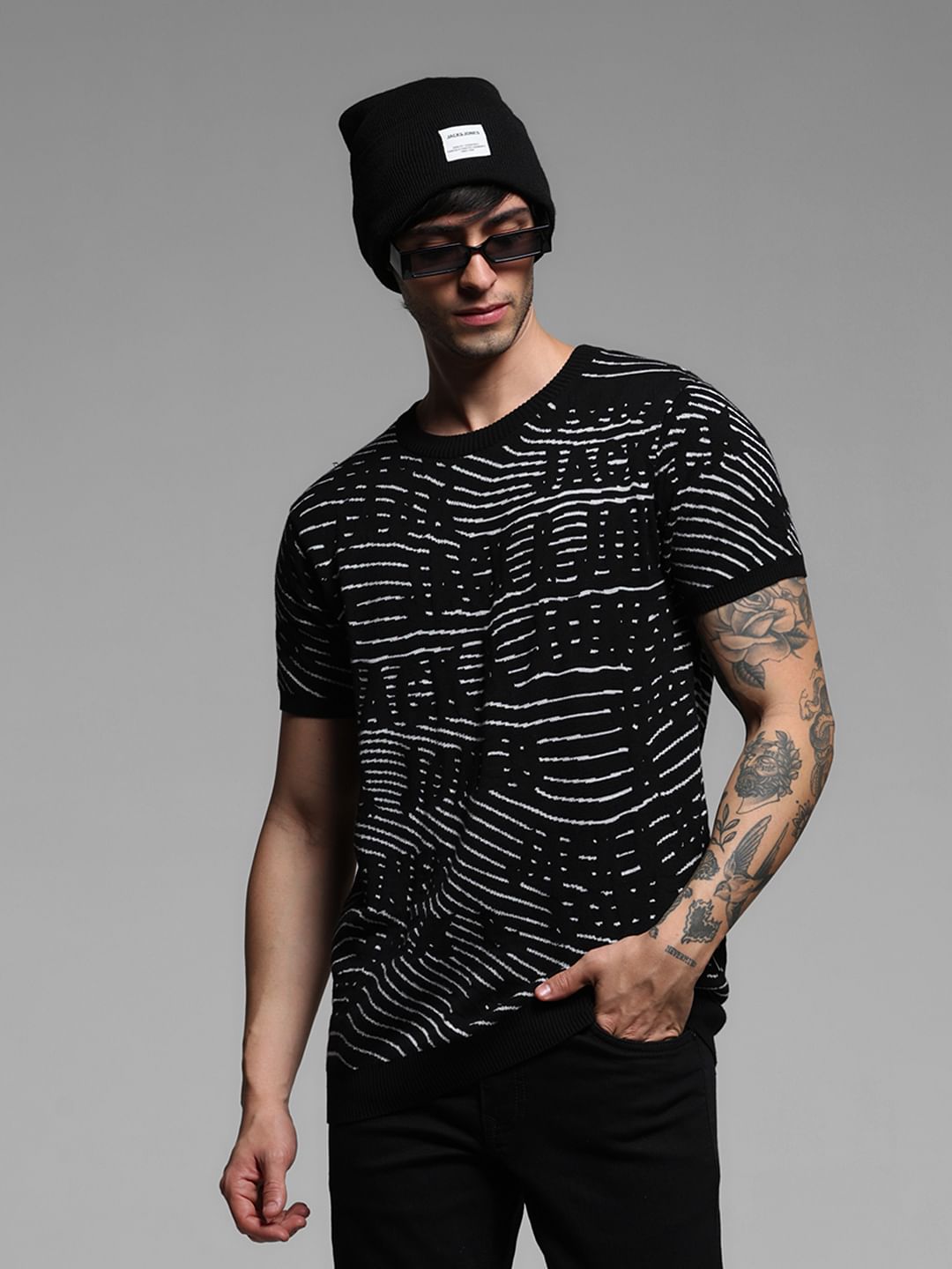 Black Logo Print Knitted T-shirt