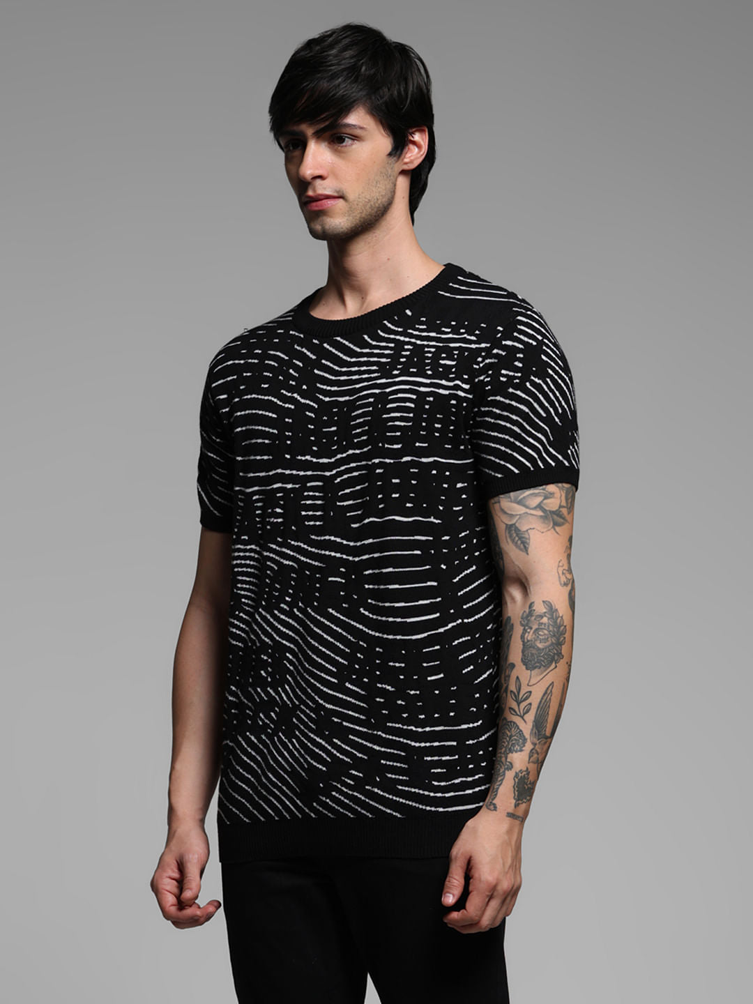 Black Logo Print Knitted T-shirt