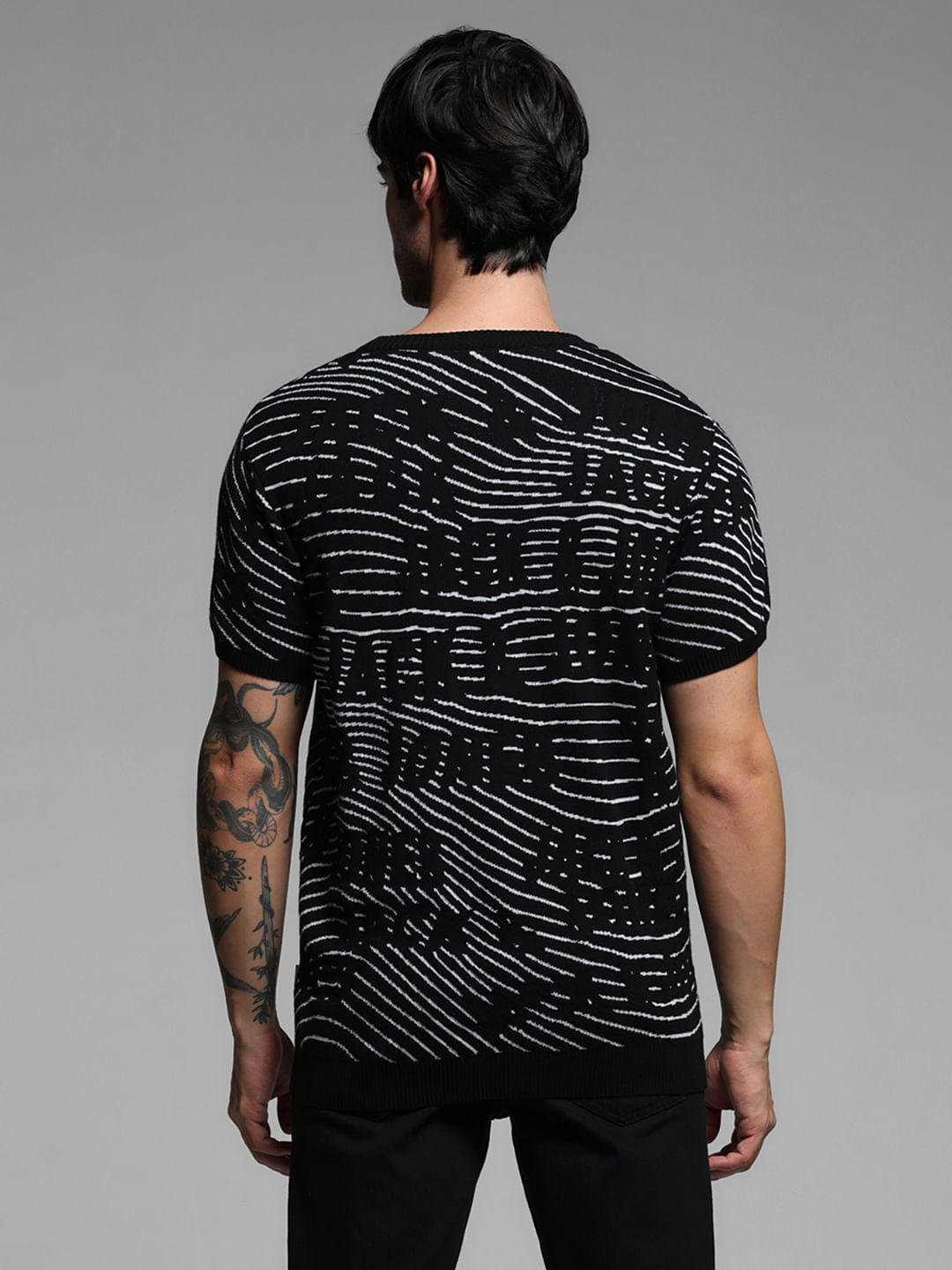 Black Logo Print Knitted T-shirt