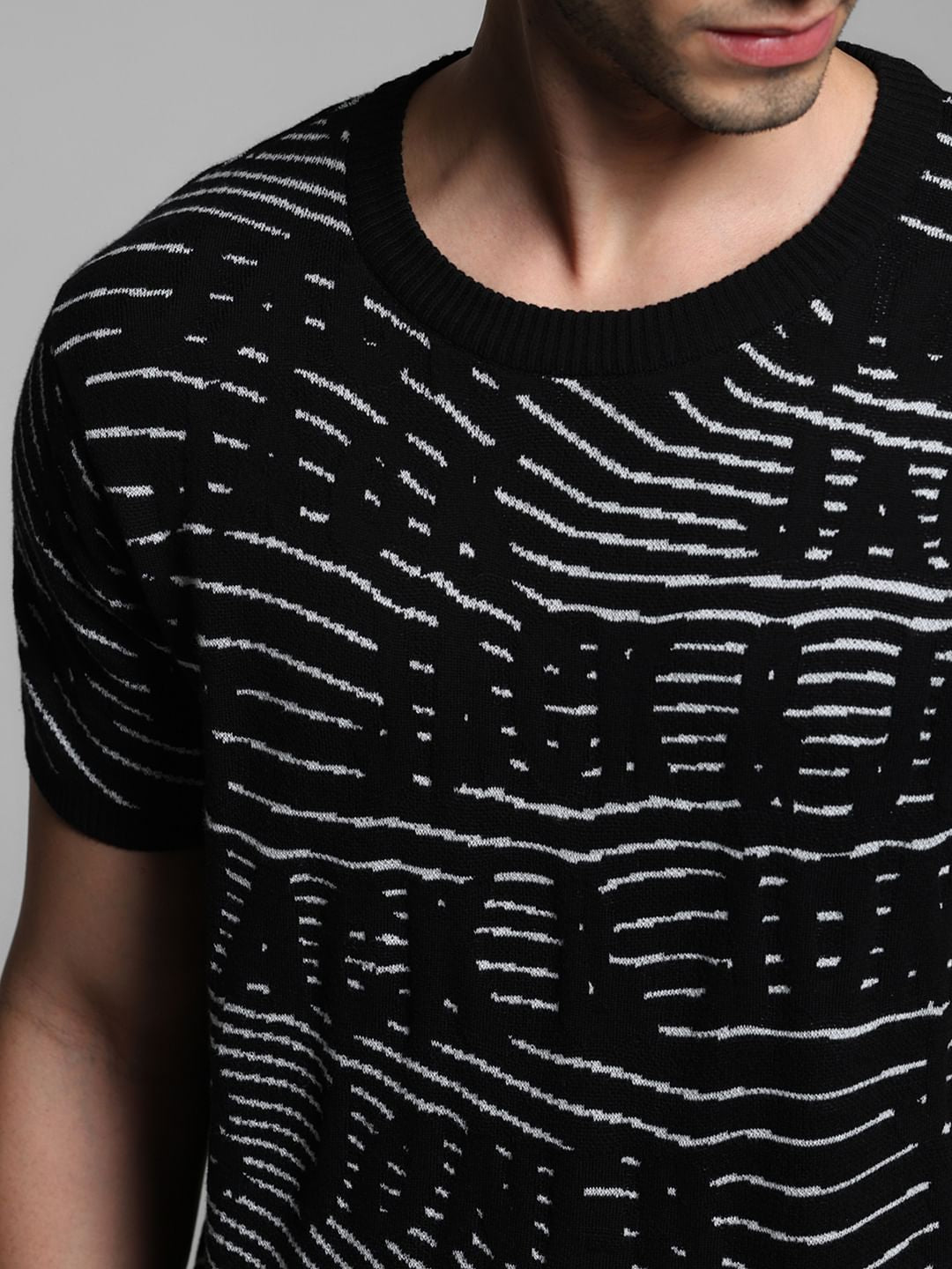 Black Logo Print Knitted T-shirt