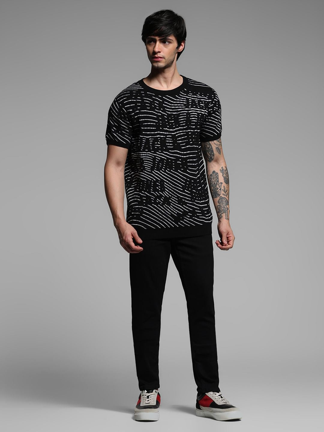 Black Logo Print Knitted T-shirt