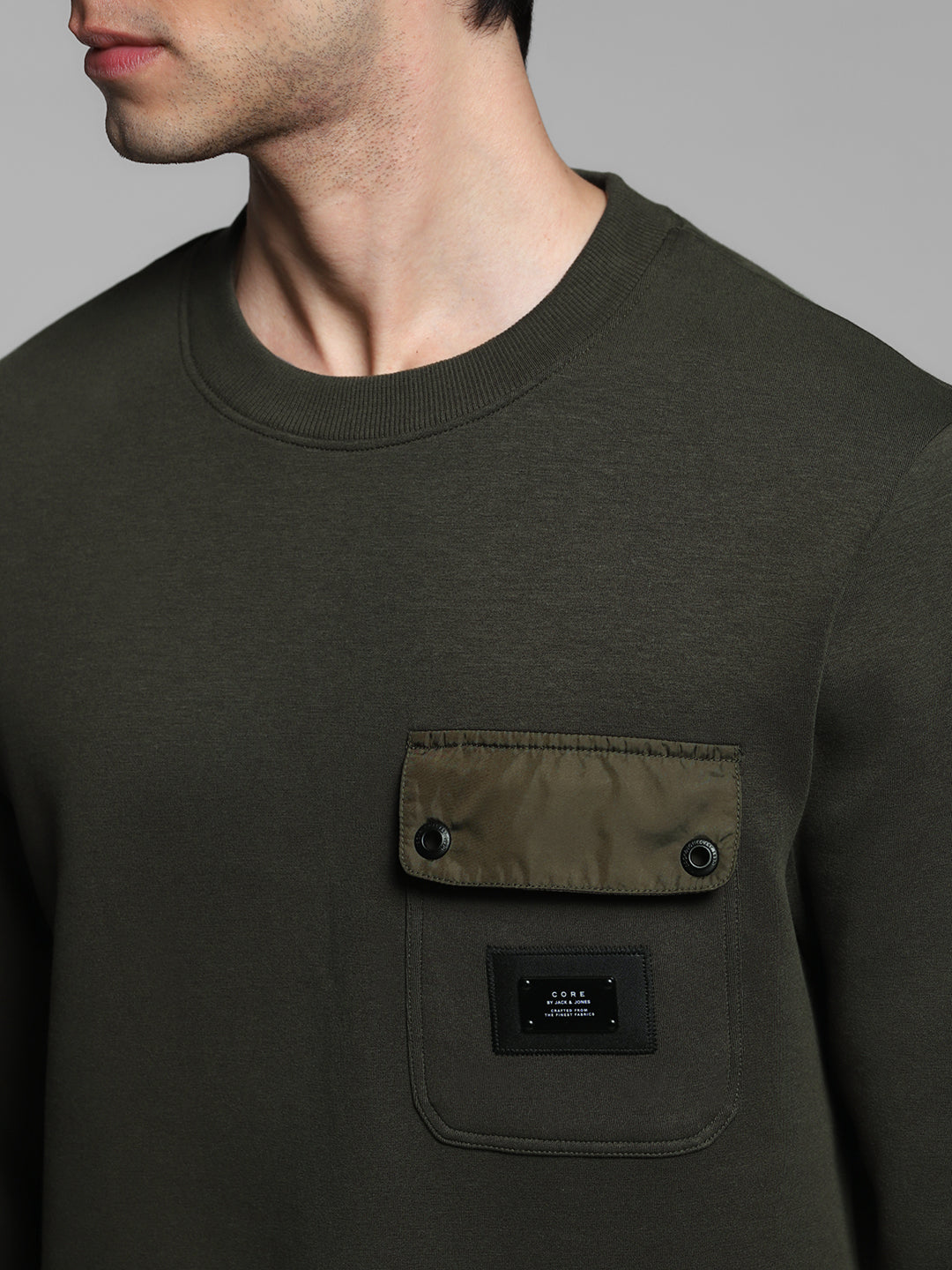 Men's Forest Green Cotton Blend Regular Fit Crew Neck Sweatshirt