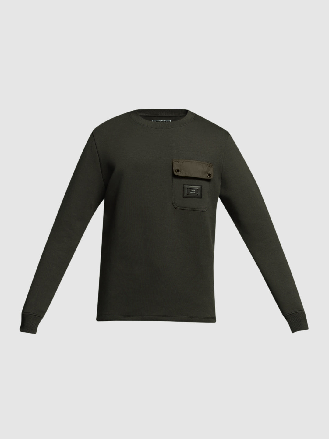 Men's Forest Green Cotton Blend Regular Fit Crew Neck Sweatshirt