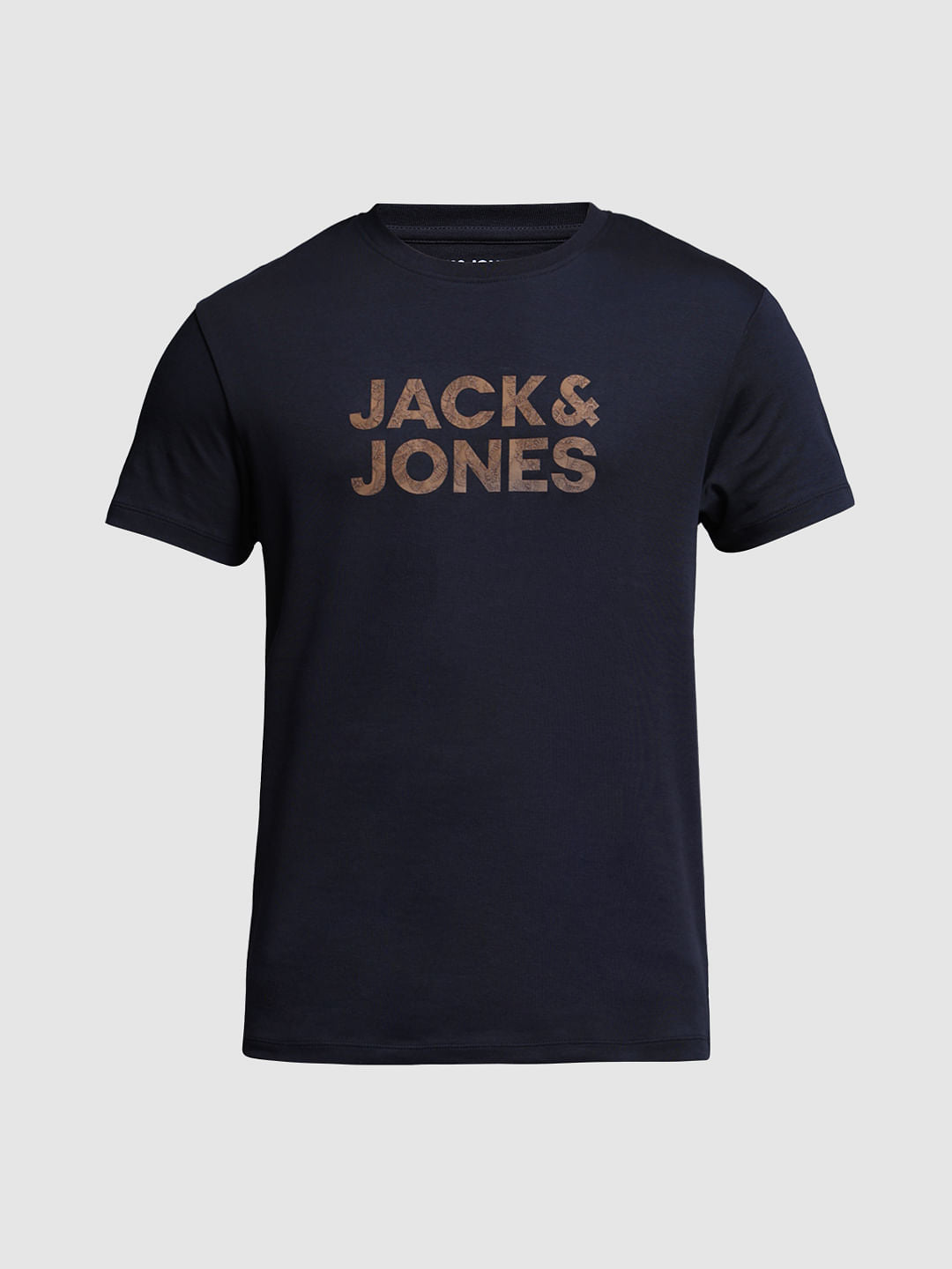 Navy Blue Logo Print Cotton T-shirt