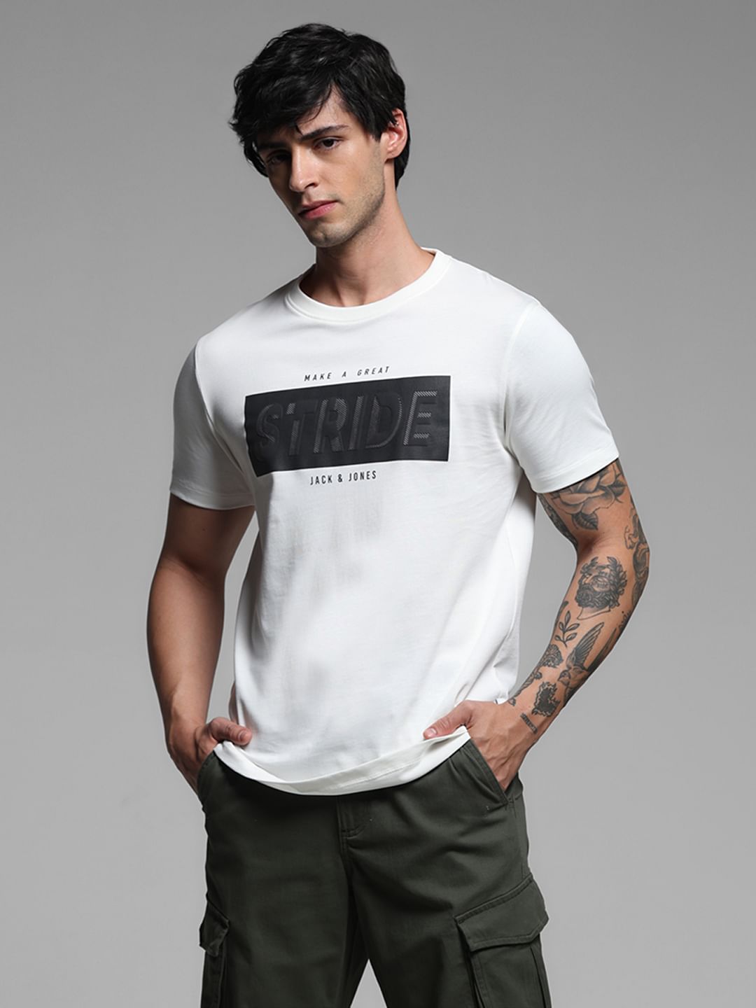 White Text Print Cotton T-shirt